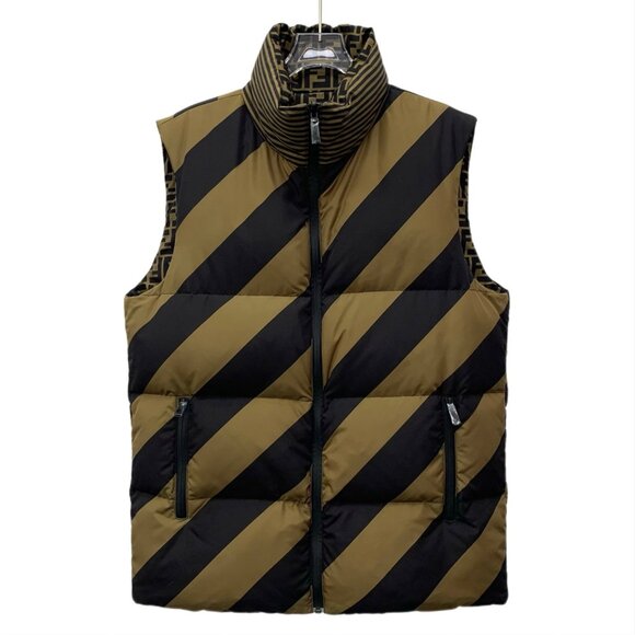 Fendi Deep brown striped logo-printed sleeveless down vest